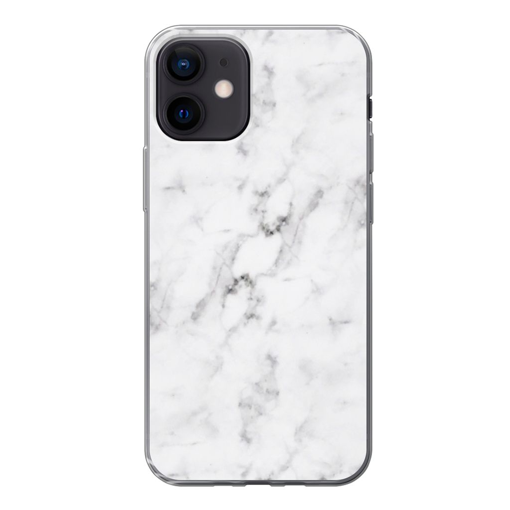 MuchoWow Handyhülle Schutzhülle Hülle für iPhone 12 Marmor - Luxus - Weiß - Grau - Marmoroptik Silikon Softcase Handy Hülle - Schutzhülle