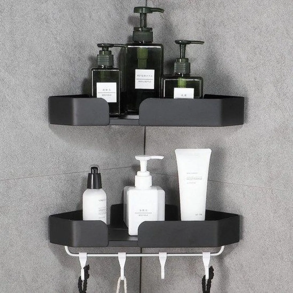 Étagère de salle de bain noire en aluminium mat - Lot de 2 serviteurs