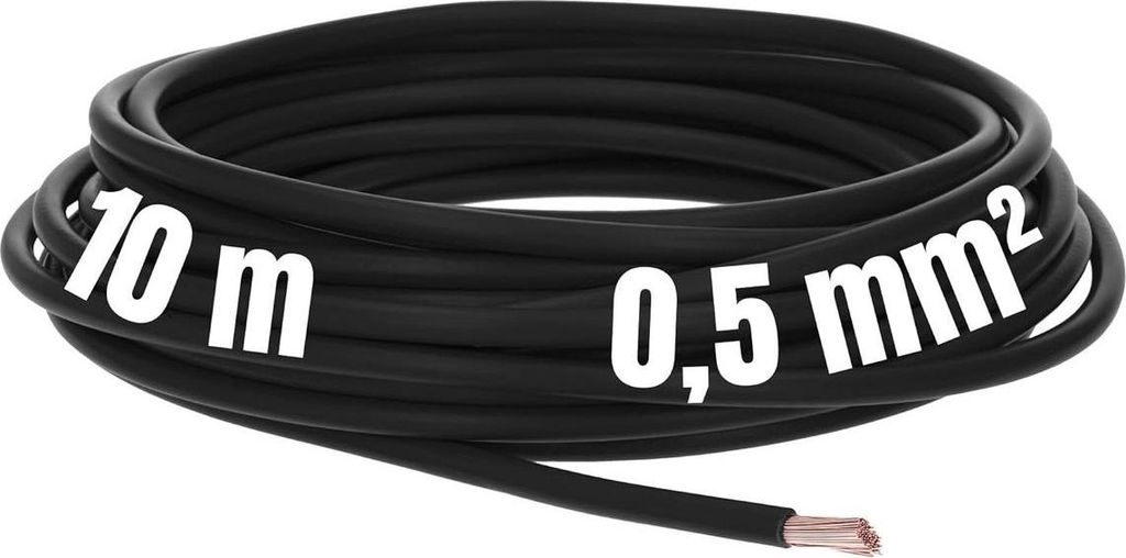 Kalitec 10 Meter H05V-K 0,5 mm² schwarz I Kabel 0,5mm2 als Verdrahtungsleitung I flexible Aderleitung PVC-Einzelader I Litze I Schaltdraht