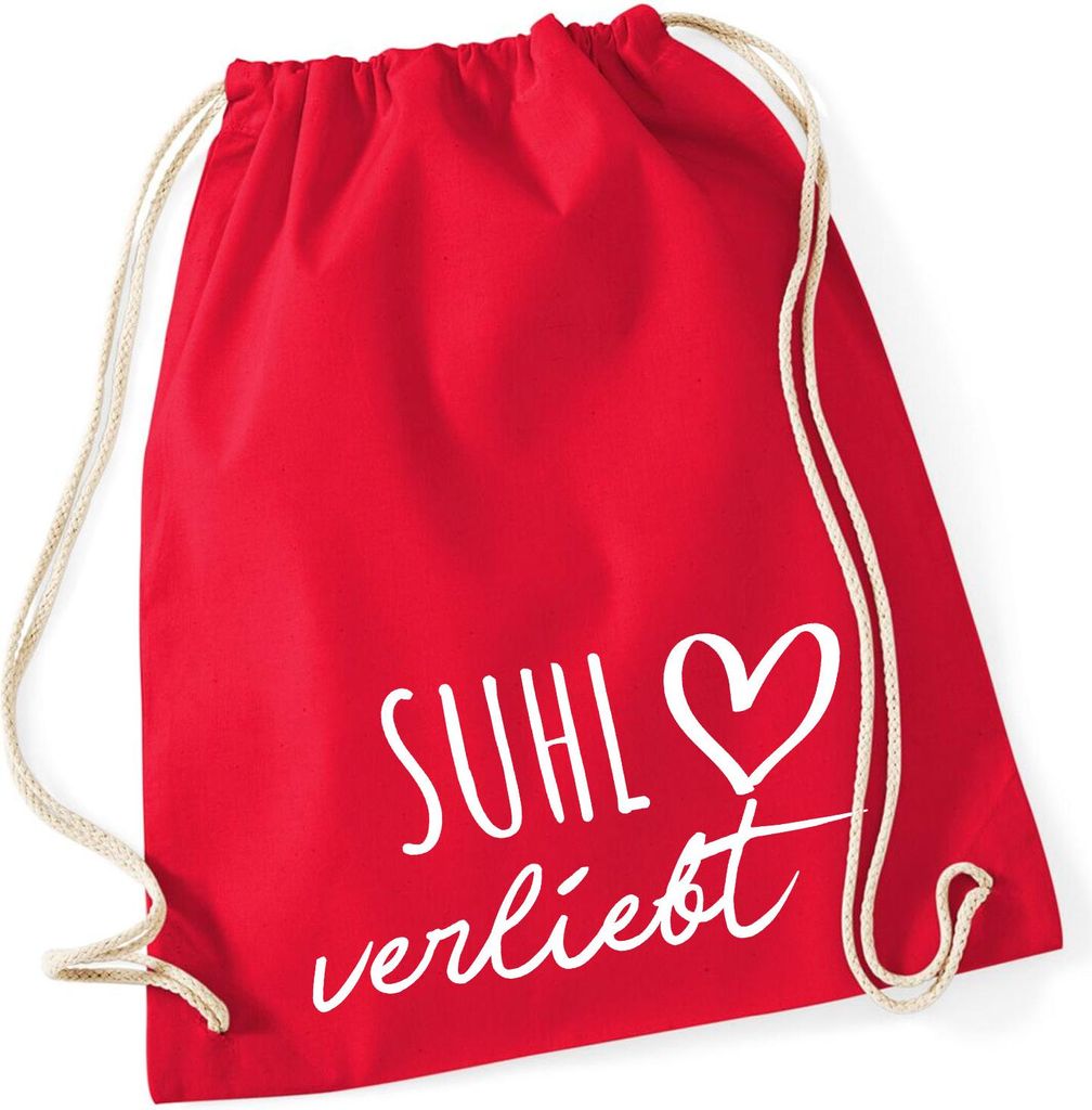 Huuraa Turnbeutel Suhl verliebt 12 Liter Classic Red Baumwolle Rucksack Geschenkidee