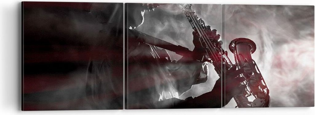 Bild auf Leinwand - Leinwandbild - 3 Teile - Musiker Saxophonist Schwarz - 90x30cm - Wand Bild - Wanddeko - Wandbilder - Leinwanddruck - Bilder - W...