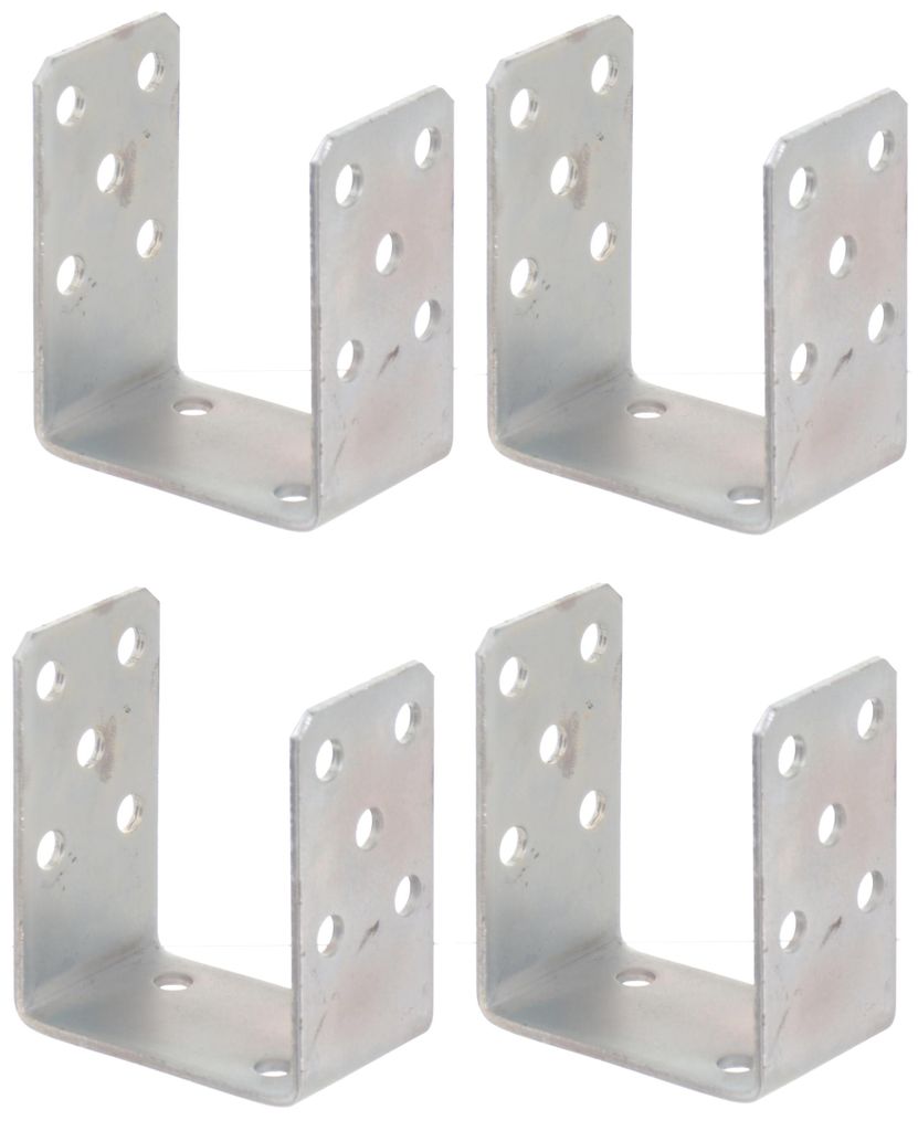 Aqbau 4er Set U-Pfostenträger zum Aufschrauben 90 mm – Pfostenanker aus verzinktem Stahl 4 mm, Bodenanker für Holzpfosten, für Zaun, Pergola, ...