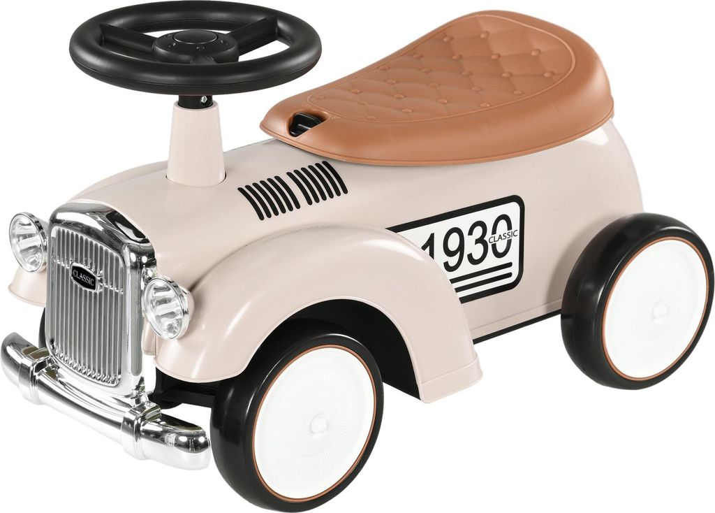 Kinder Rutschauto, Vintage-Design, versteckter Stauraum, Kippschutz, Hupe, 12-36 Monate, Cremeweiß