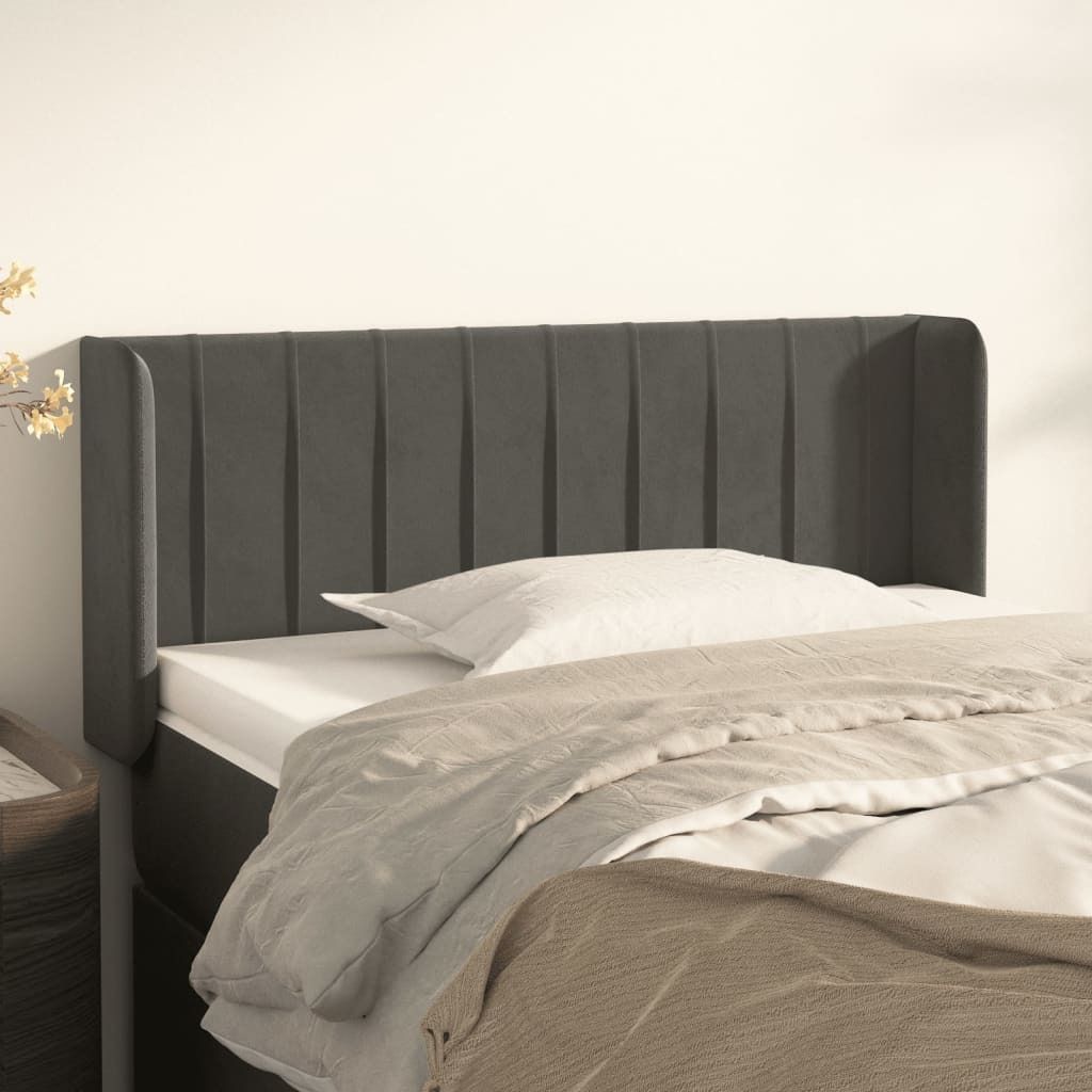 CLORIS Bettkopfteil Kopfteil mit Ohren Dunkelgrau 93x16x78/88 cm Samt, 7,05 kg