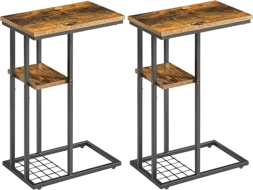 Tavolino Divano Vintage YMYNY - Set 2 Pezzi con Scaffale in Rete