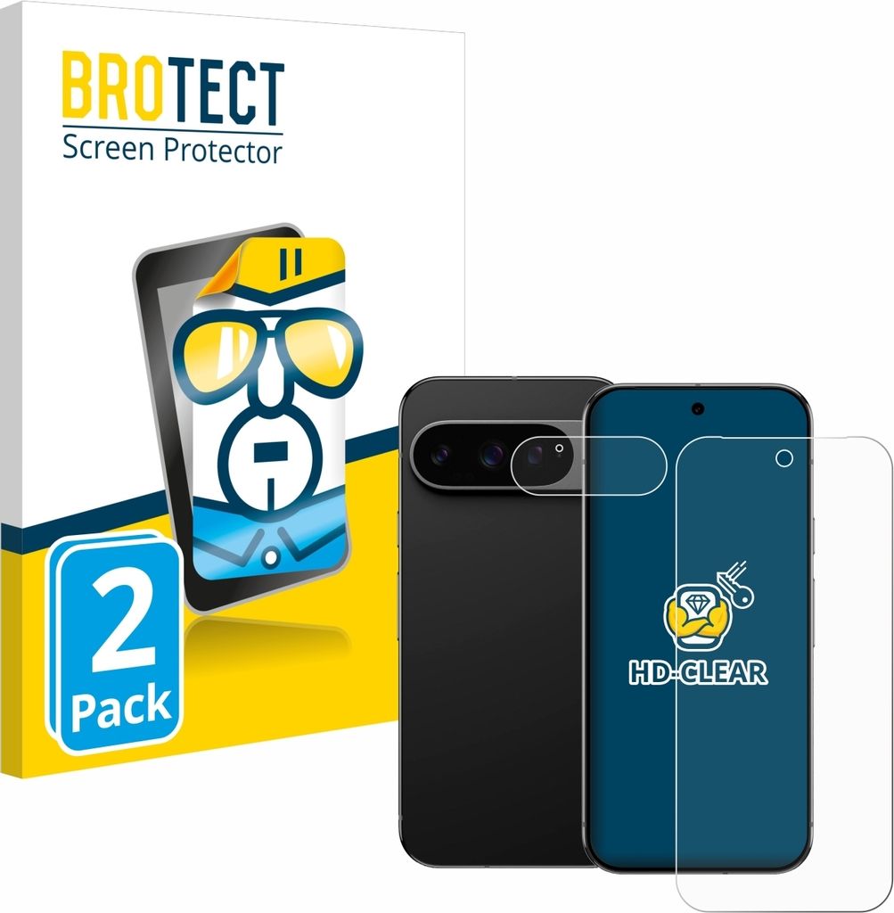 2x Für Google Pixel 9 Pro (Display+Kamera) Schutzfolie BROTECT Displayschutz Display Schutz Folie Klar Transparent