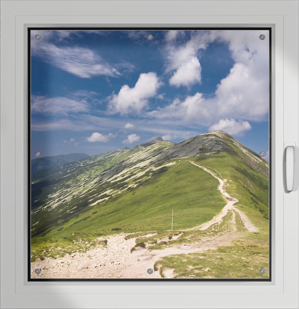 Wallario Lichtschutzbild, Dekorativer Sichtschutz Sonnenschutz 96 x 100 cm mit Motiv: Alpenluft - Verdunklung ohne Bohren
