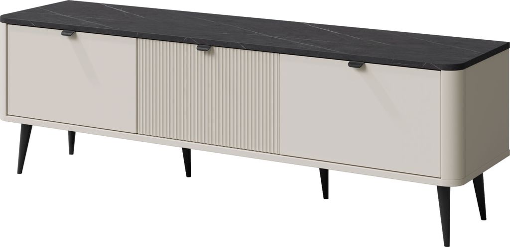 MIRJAN24 TV-Lowboard 3K MARLY REG 13, TV-Lowboard, Schwarze Metallfüße (Farbe: Cashmere / Cashmere + Steingrau)