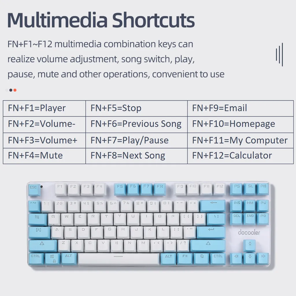 Clavier mécanique 87 touches docooler interrupteur bleu et rétroéclairé - 10