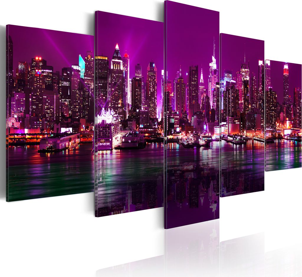 Leinwandbilder New York City 200x100 cm Vlies Leinwandbild 5 tlg Kunstdruck modern Wandbilder XXL Wanddekoration Design Wand Bild - Skyline Manhatt...