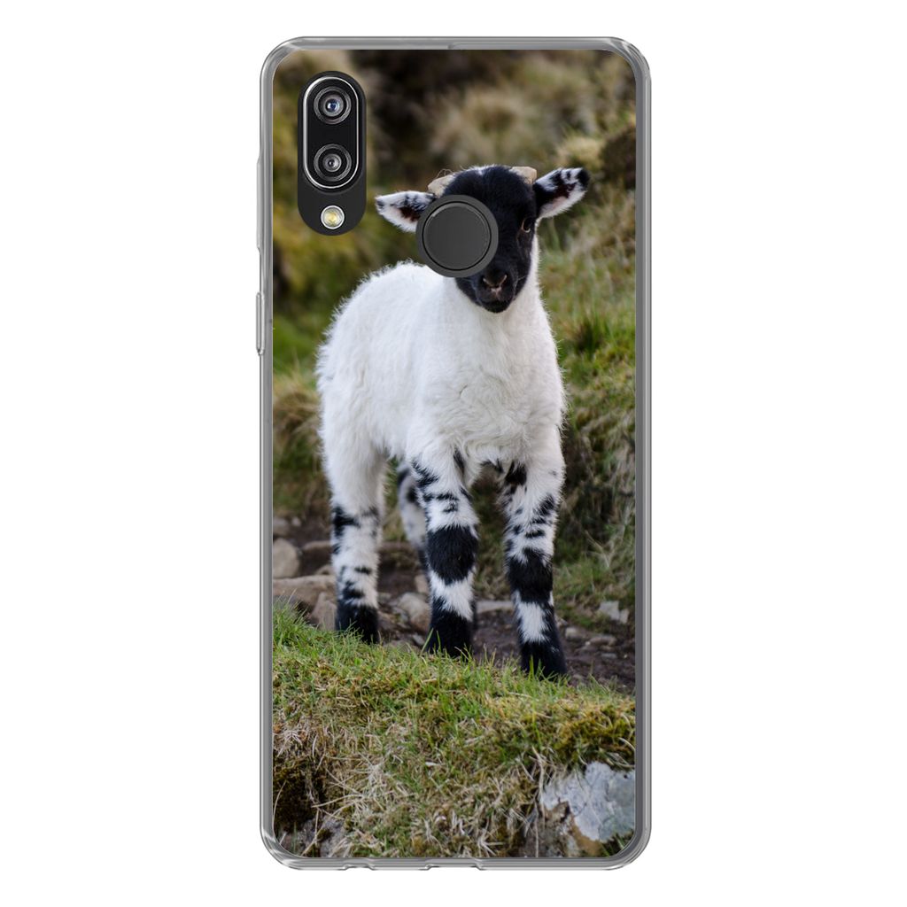MuchoWow Handyhülle Schutzhülle Hülle für Huawei P20 Lite (2020) Lamm - Schwarz - Weiß - Tupfen Silikon Softcase Handy Hülle - Kartenhalter