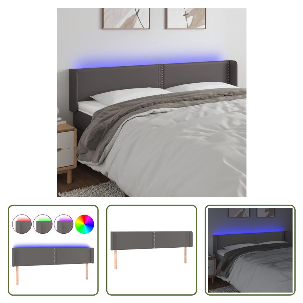 The Living Store LED Kopfteil Grau 183x16x78/88 cm Kunstleder