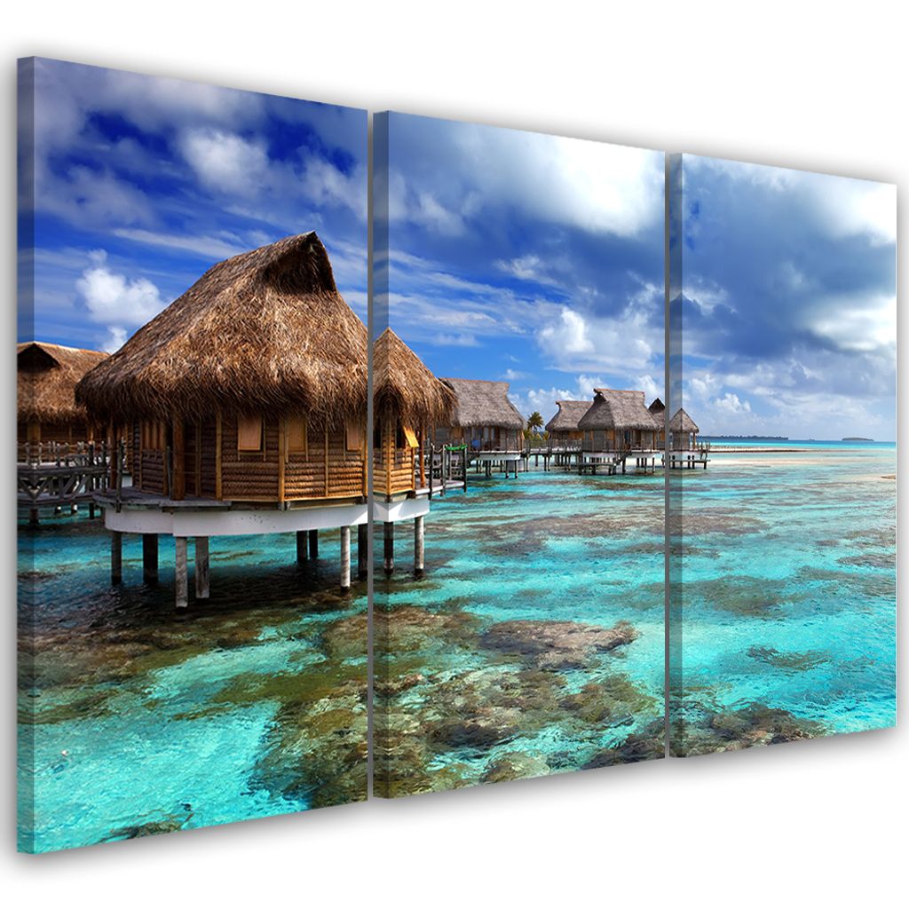 Triptychon auf leinwand landschaften - blau 60x40 cm Feeby blau wandbild bereit zum aufhängen