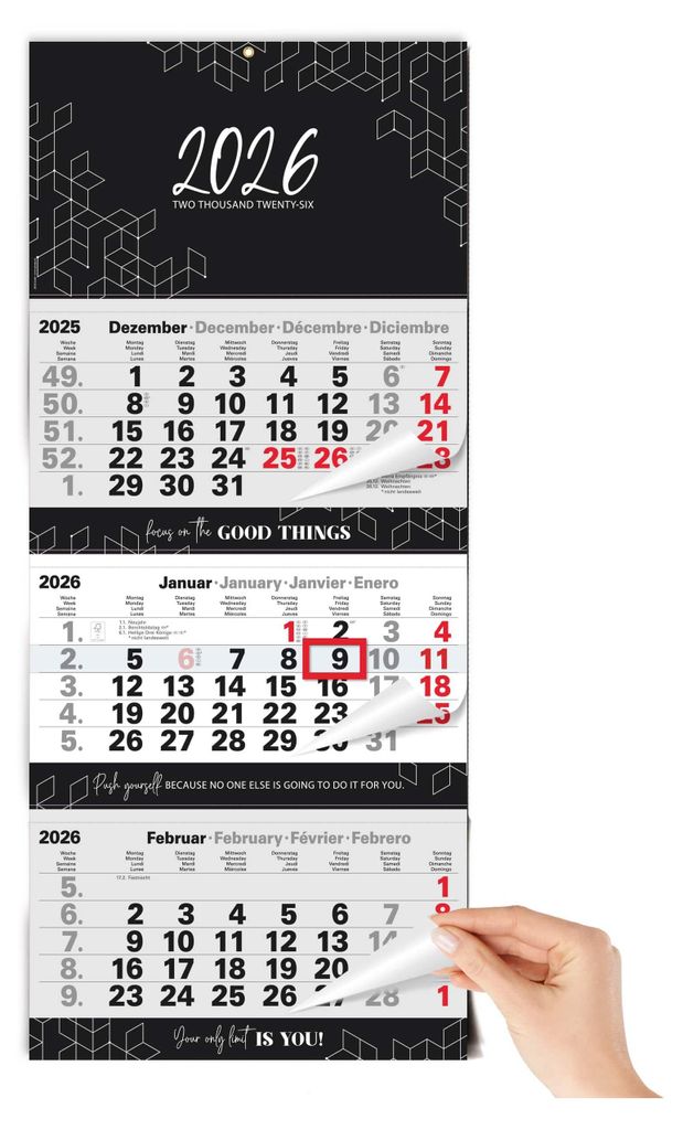 3 Monatskalender 2026 Wandkalender mit Schieber - "Block Produktbild 