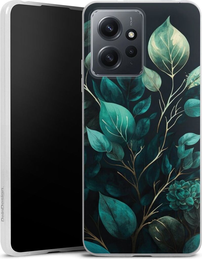 DeinDesign Slim Hülle für Xiaomi Redmi Note 12 4G Silikon Case Ultra Dünn Handyhülle Blätter schwarz Eukalyptus