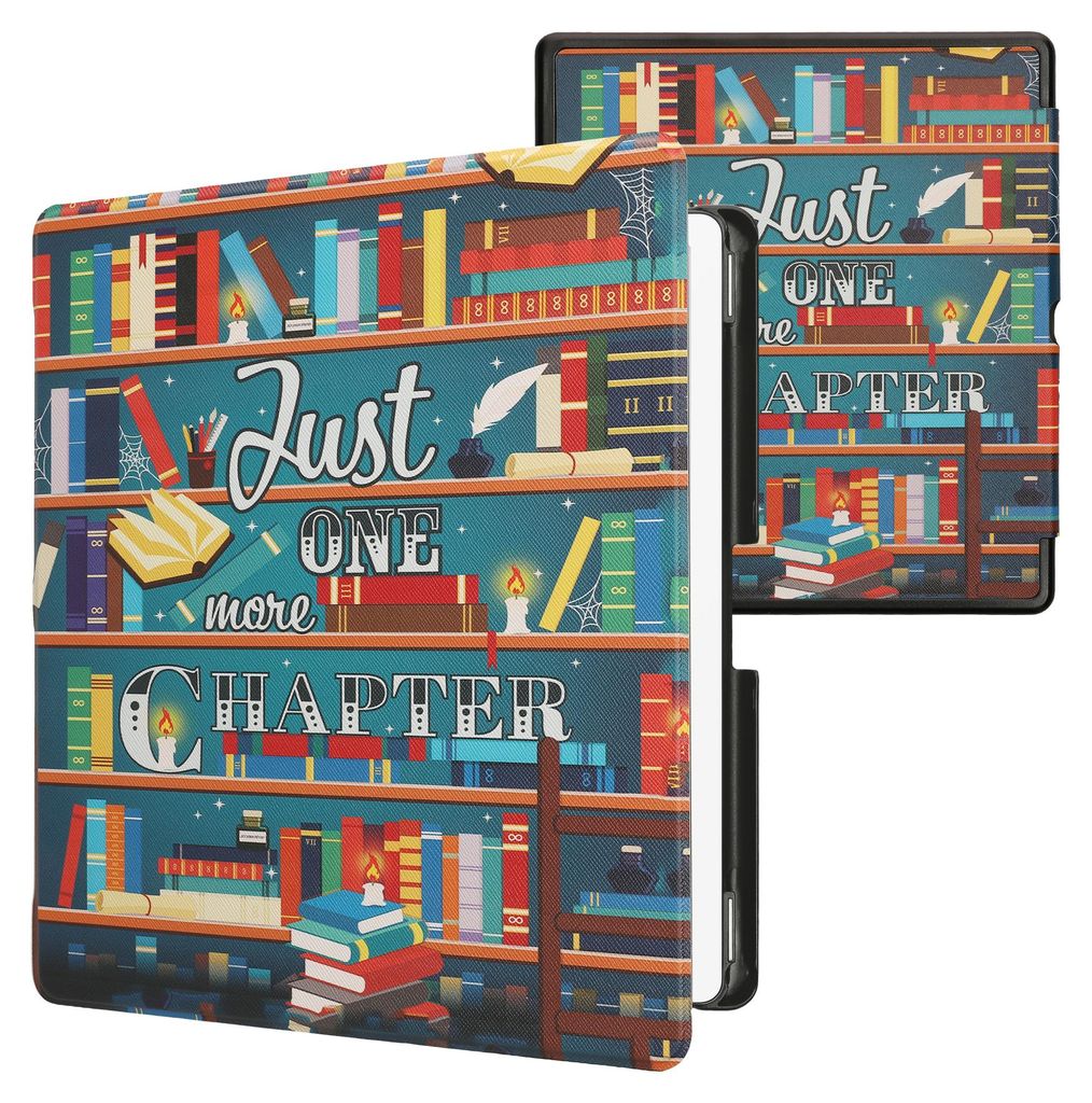 kwmobile Schutzhülle für Amazon Kindle Scribe (2024) Hülle - eReader Flip Case mit Auto Sleep Funktion - Bibliothek Motto mit Mehrfarbig
