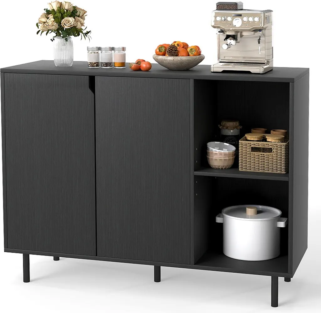 Commode de rangement buffet noir moderne pour cuisine et salon 106 cm