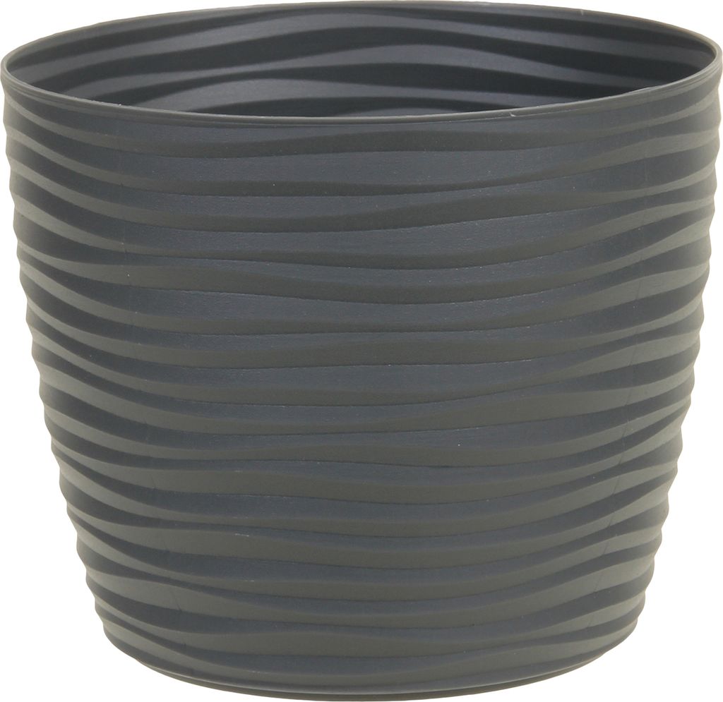 Übertopf Kunststoff Wellen rund 3D-Effekt 5 Farben 2 Größen Pflanztopf Blumen anthrazit Ø 13cm