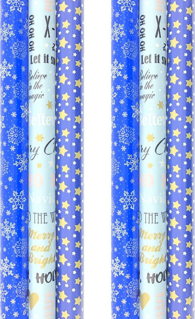 Geschenkpapier mit Sternen und Schneeflocken – Weihnachtspapier für Weihnachten – 3 Meter x 70 cm – 6 Rollen
