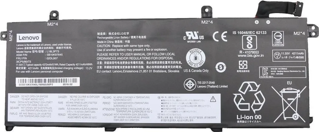 Batterie Interne 50Wh 3c pour Lenovo FRU02DL007 avec Cellules Li-Ion LGC