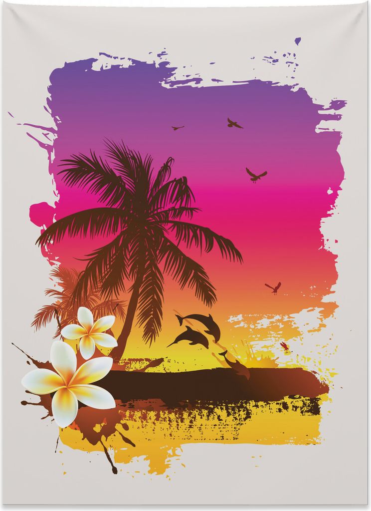 Abakuhaus Luau Wandteppich, Tropischer Strand Sonnenuntergang aus Weiches Mikrofaser Stoff Kein Verblassen Klare Farben Waschbar, 110 x 150 cm, Meh...