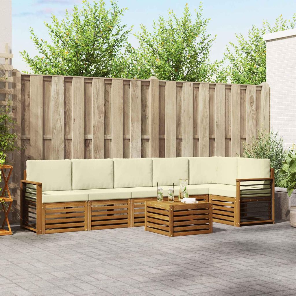 "SALE 2026"Sofagarnitur - CLORIS - Balkonmöbe/Sitzgruppe - 7 pcs - Moderne Design - Natur und Creme Massivholz Akazie - Gartensofas NeuMöbel215536
