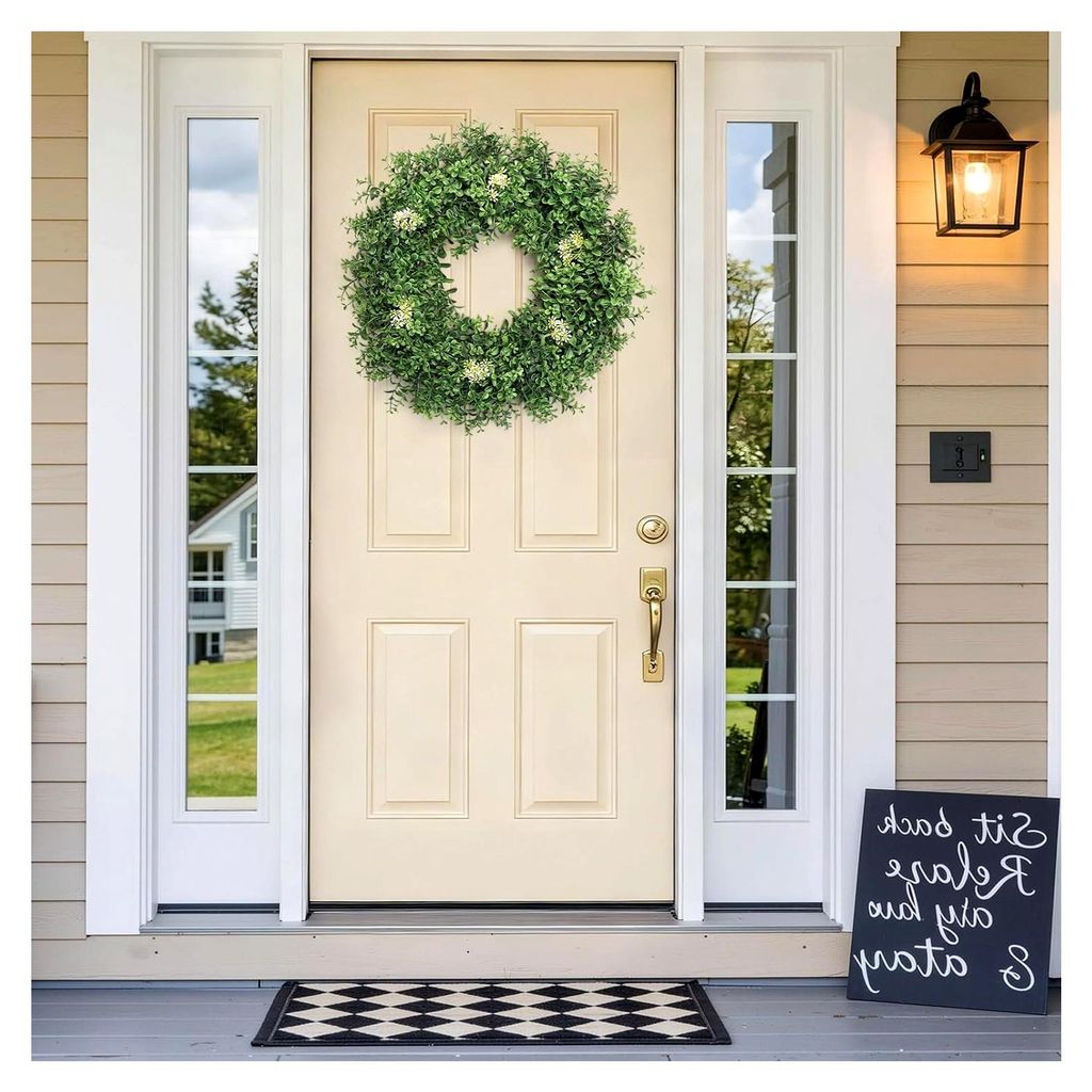 56 cm Kleeblattkranz für die Haustür, Türkranz mit Beeren, künstlicher Türkranz ganzjährig, Frühlings- und Sommerdekoration für Zuhause, Ba...