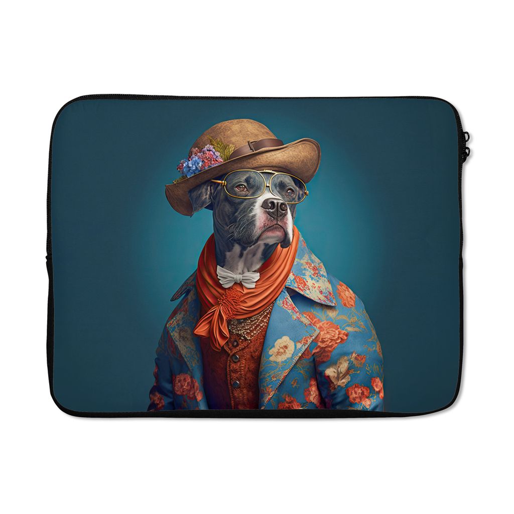 MuchoWow Laptop Hülle 15 Zoll Hund - Jacke - Blumen - Hut - Blau Laptoptasche - Laptoptasche - Sleeve - Rundum-Schutz