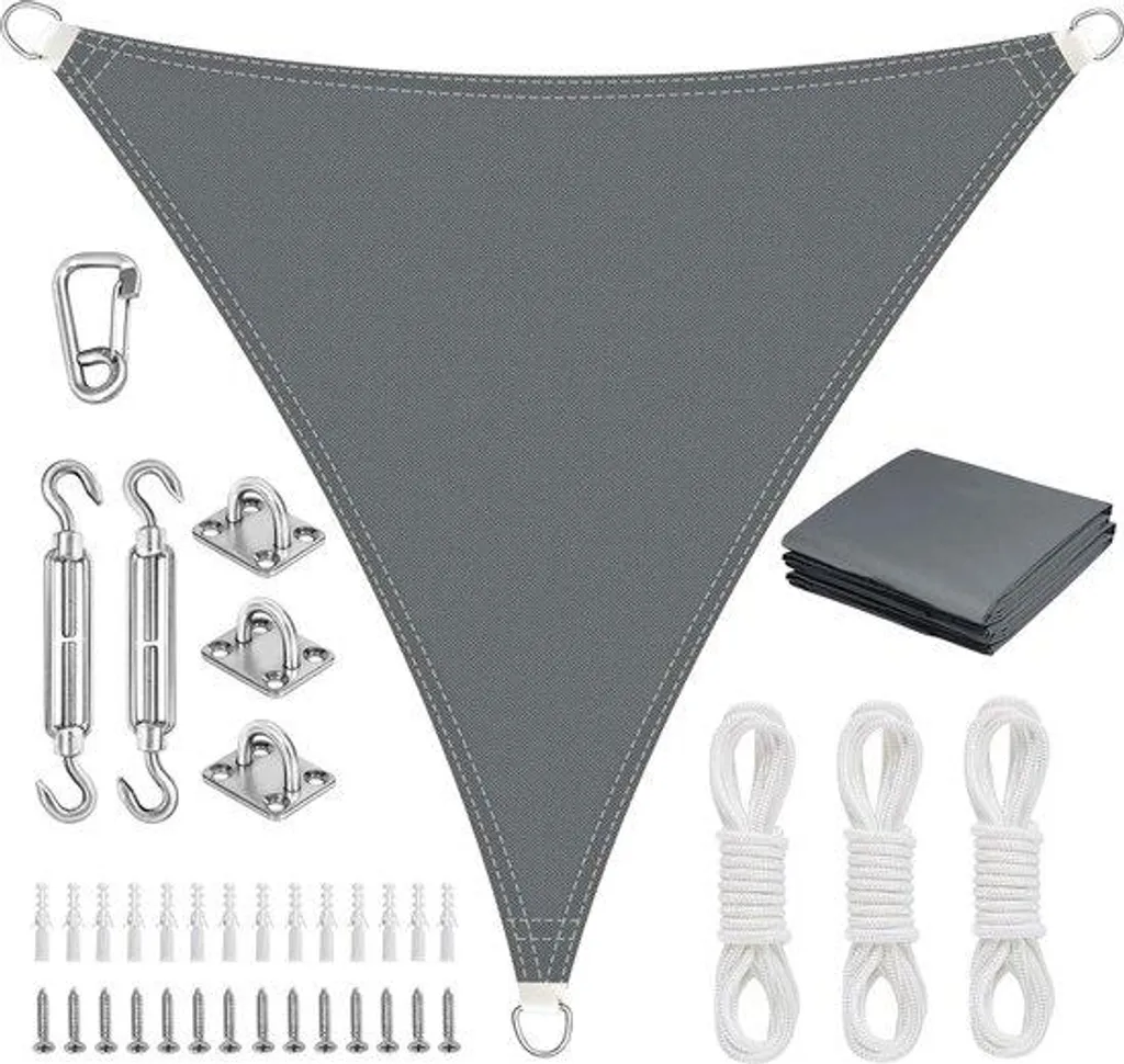 Voile d'ombrage triangulaire 4x4x4 m imperméable gris avec fixations