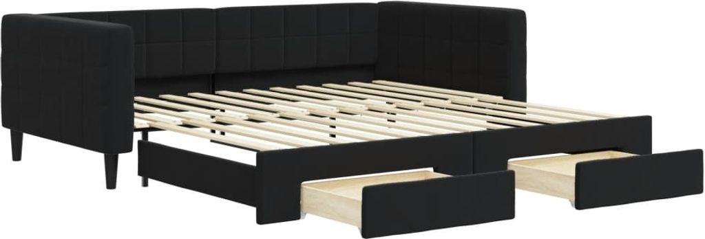 Tagesbett Ausziehbar mit Schubladen Schwarz 100x200 cm Samt