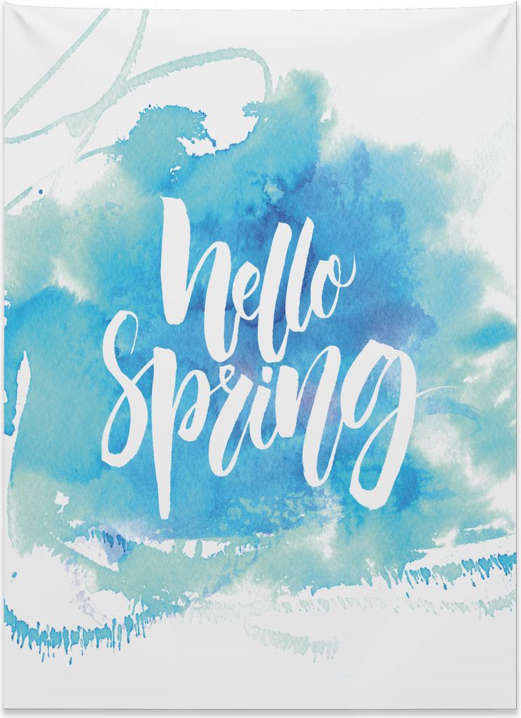 Abakuhaus Hallo Wandteppich, Pastellblaues Frühlings-Thema aus Weiches Mikrofaser Stoff Kein Verblassen Klare Farben Waschbar, 110 x 150 cm, Hellb...