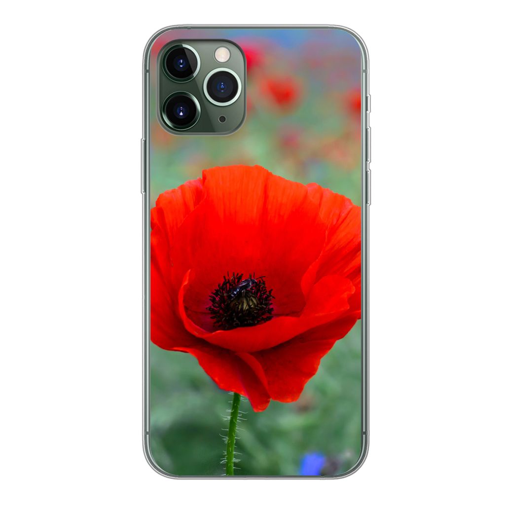 MuchoWow Handyhülle Schutzhülle Hülle für iPhone 11 Pro Lila und rote Mohnblumen auf einer Wiese Silikon Softcase Handy Hülle - Handy