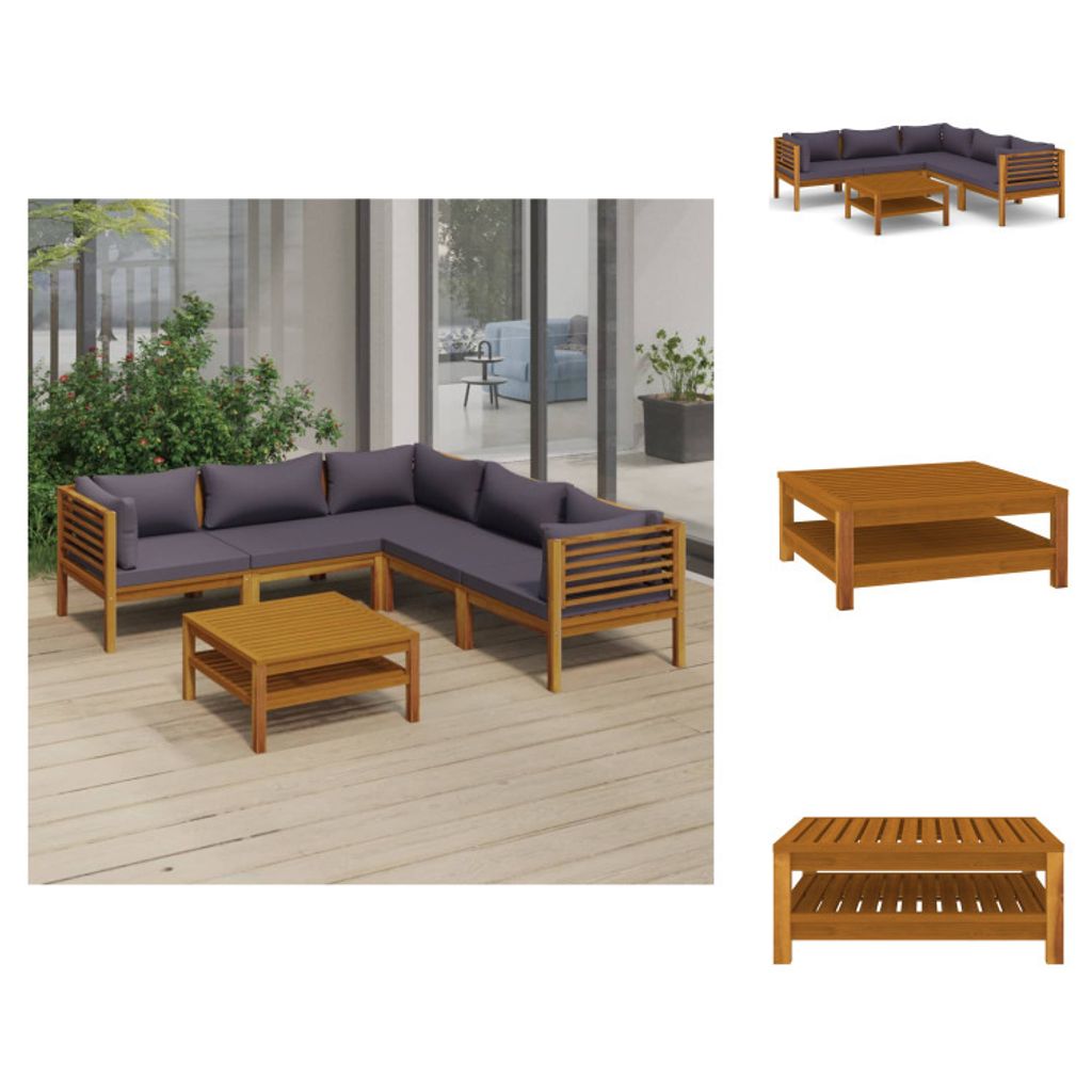 vidaXL 6-tlg. Garten-Lounge-Set mit Auflage Massivholz Akazie - Gartenmöbel-Sets