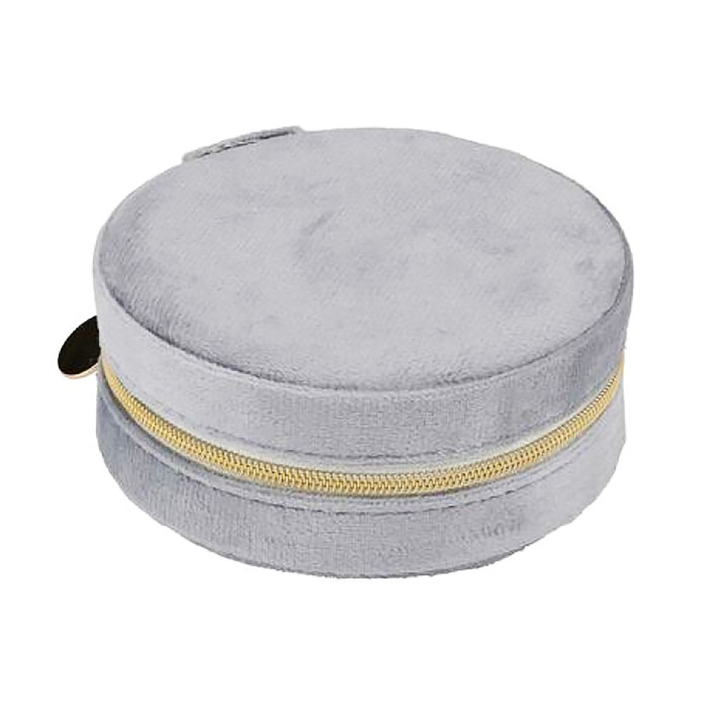 VELVET SCHMUCKBOX rund für Ringe Ohrringe Halskette Schmuckkasten Schmuckkästchen Organizer Schmuck Etui Box 40 (Grau-Rund)