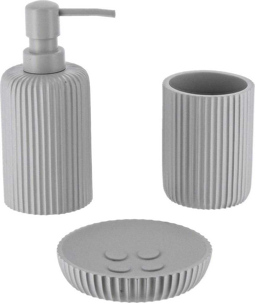Becherset seifenspender und seifenschale aus gestreiftem polyresin - hellgrau - Tendance