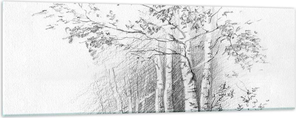 Bilder auf glas - Einteilig - Skizze Wald Birke - 90x30cm - Glasbilder - Wandbilder - Bilder - zum Aufhängen bereit - Wanddekoration aus Glas - Gl...