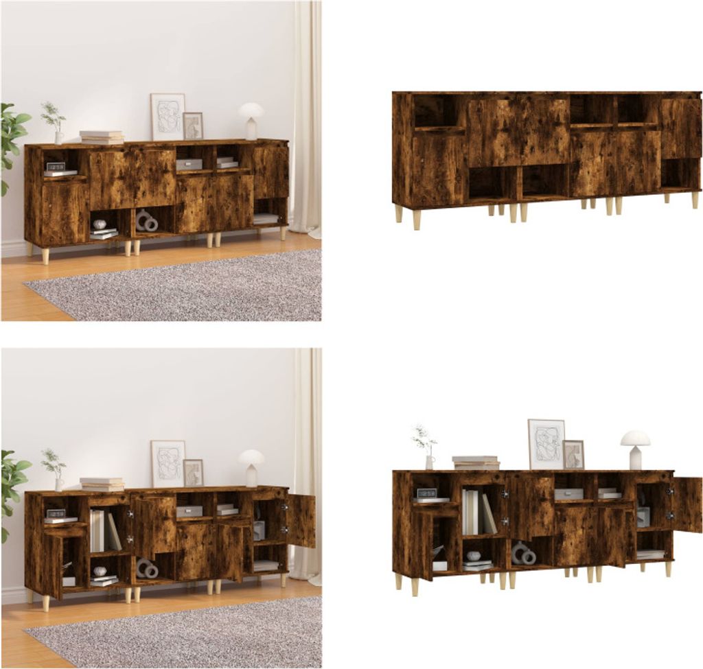 vidaXL Sideboards 3 Stk. Räuchereiche 60x35x70 cm Holzwerkstoff - Sideboard - Sideboards - Schrank - Aufbewahrungsschrank