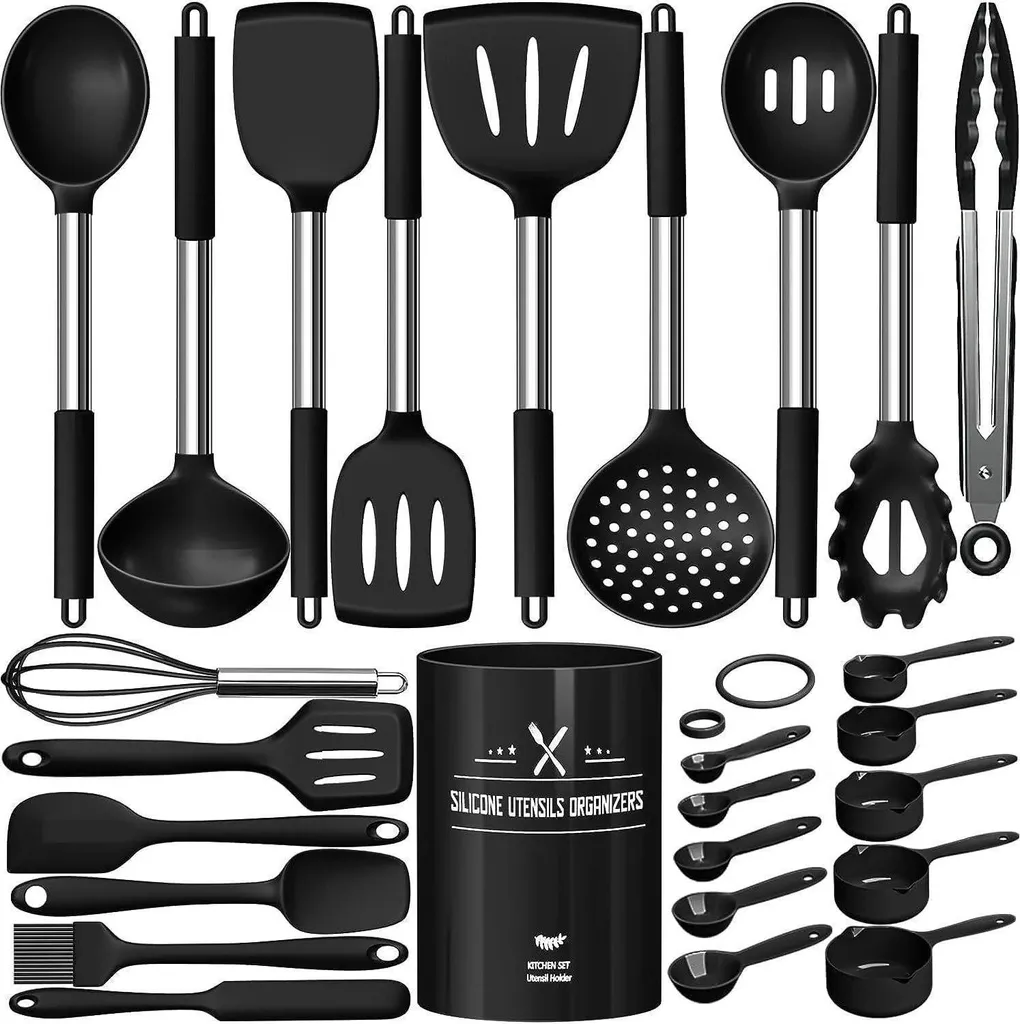set di pentole in silicone da 26 pezzi con manici in acciaio inox e portautensili - Lavabile in lavastoviglie