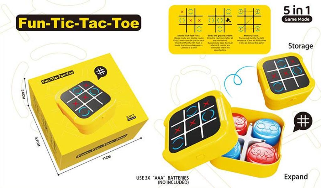 Boter-Kaas-en-Eieren 3in1 Spielkonsole - Tic Tac Toe, Whack A Mole & Memory für Kinder ab 6 Jahren