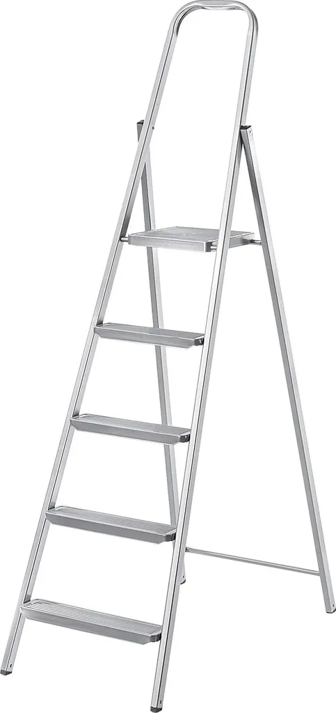 Escabeau 5 marches ultra stable - Échelle acier pliable anti-basculement