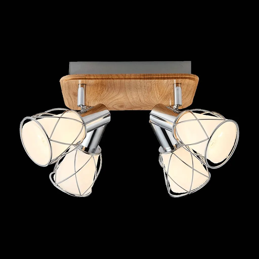 Plafonnier PADRE réglable blanc et bois - Éclairage variable 4xE14