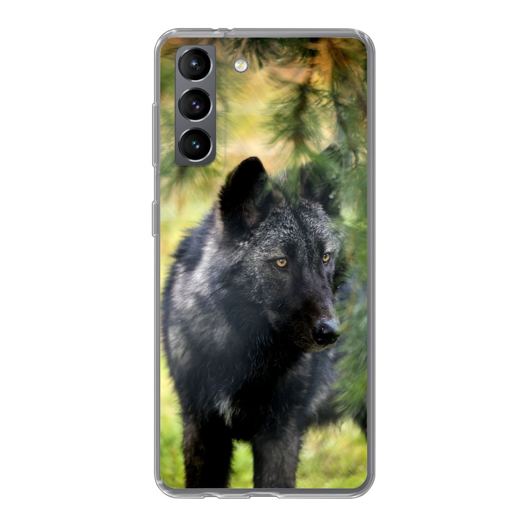 MuchoWow Handyhülle Schutzhülle Hülle für Samsung Galaxy S21 Wolf - Makro - Blätter Silikon Softcase Handy Hülle - Softcase