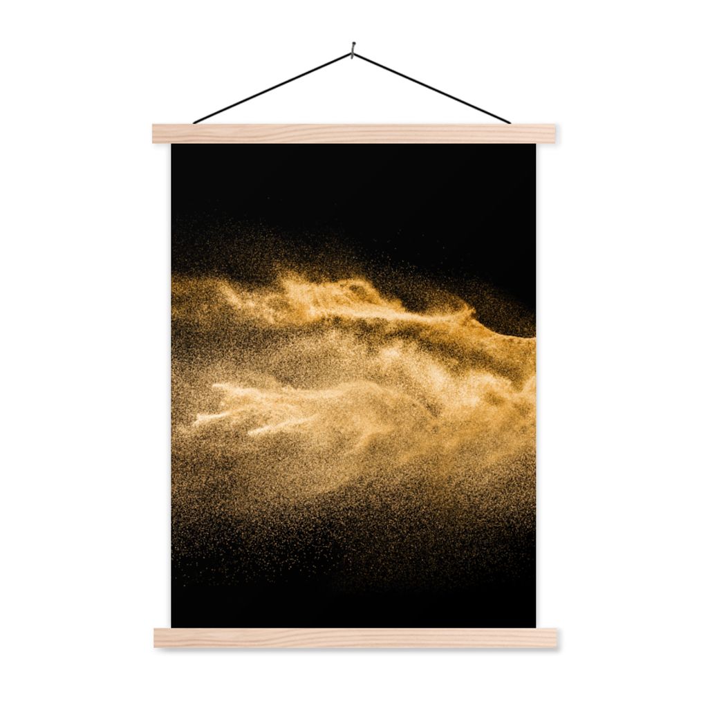 MuchoWow Textilposter Sand - Gold - Schwarz - Luxus - Kunst 60x80 cm mit holzfarbenen Rahmen - Wandbild