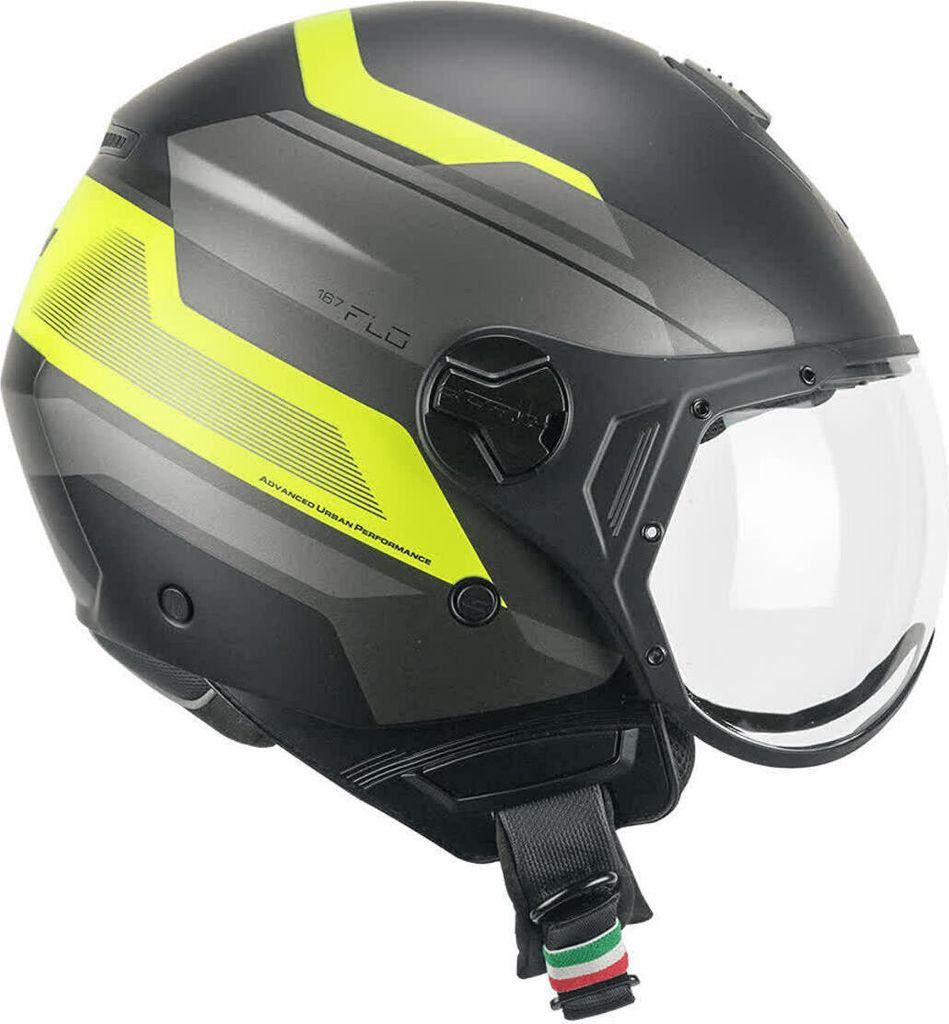 Jet Helm CGM 167K FLO City Schwarz Fluo Gelb Matt Geformtes Visier größe M1