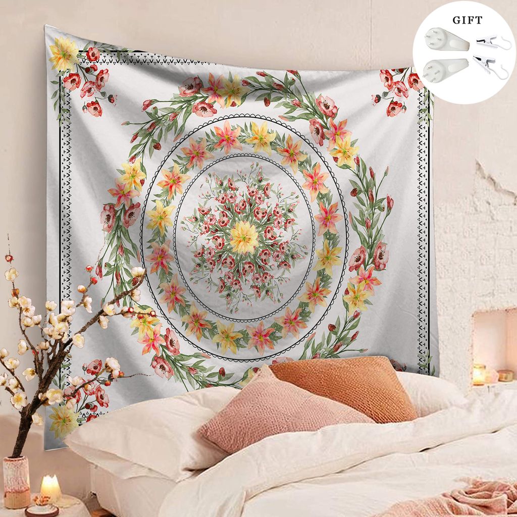 150cm * 130cm Mandala Wandteppich,Böhmische Wand Art ästhetischem Kranzdesign Tagesdecke Wandbehänge Tapisserie Wandteppich(Beige)