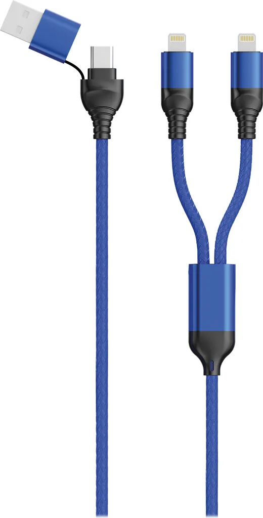 Câble Double Lightning 2GO Nylon Bleu 1.2m : fini les câbles cassés