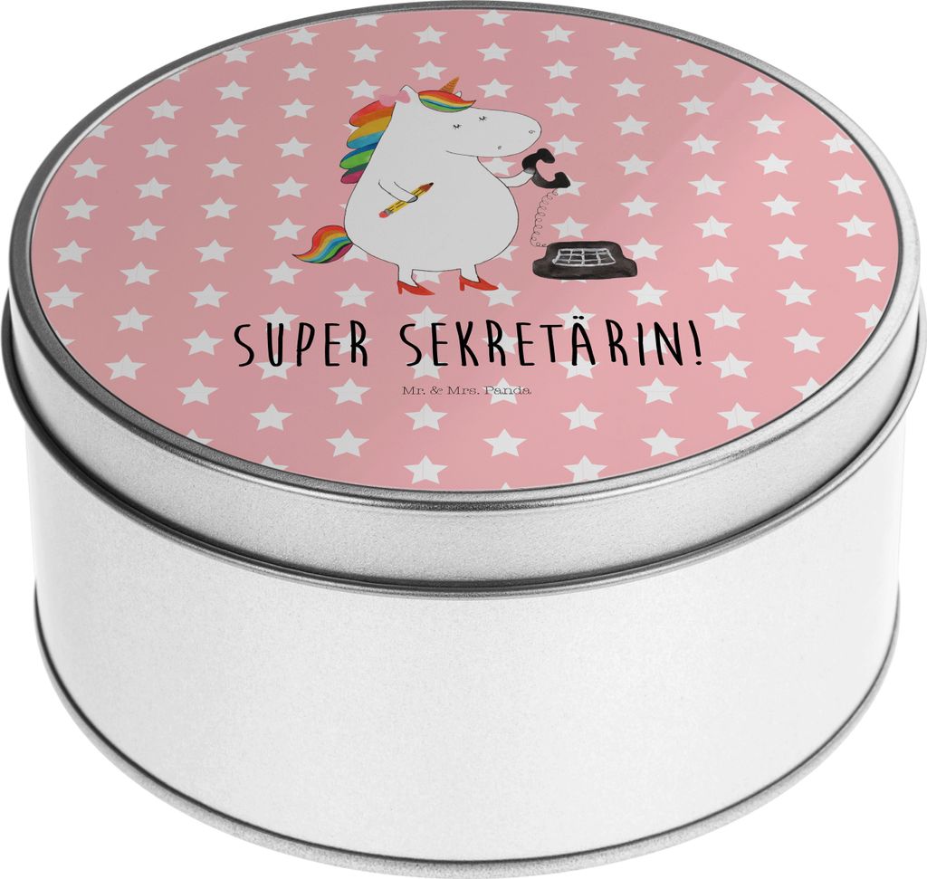 Mr. & Mrs. Panda Kaffeedose Einhorn Sekretärin - Rot Pastell - Geschenk, Aufbewahrungsdose, Vorratsdose, Vorratsdosen, Dose, Keksdose, Unicorn, Re...