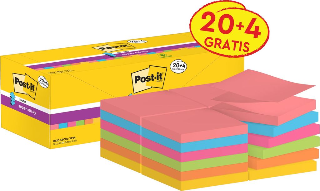 Haftnotiz Super Sticky R330 SSCOL VP24 76x76mm 24x90 Blatt Packung mit 6 Stück