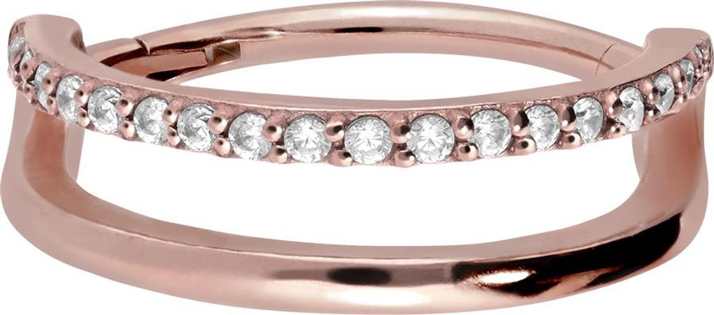 Ohrpiercing, Nasenpiercing, Septum Piercing Chirurgenstahl Segmentring Clicker DOPPELRING + EINGEFASSTE KRISTALLE RoséGold Innendurchmesser: 12 mm