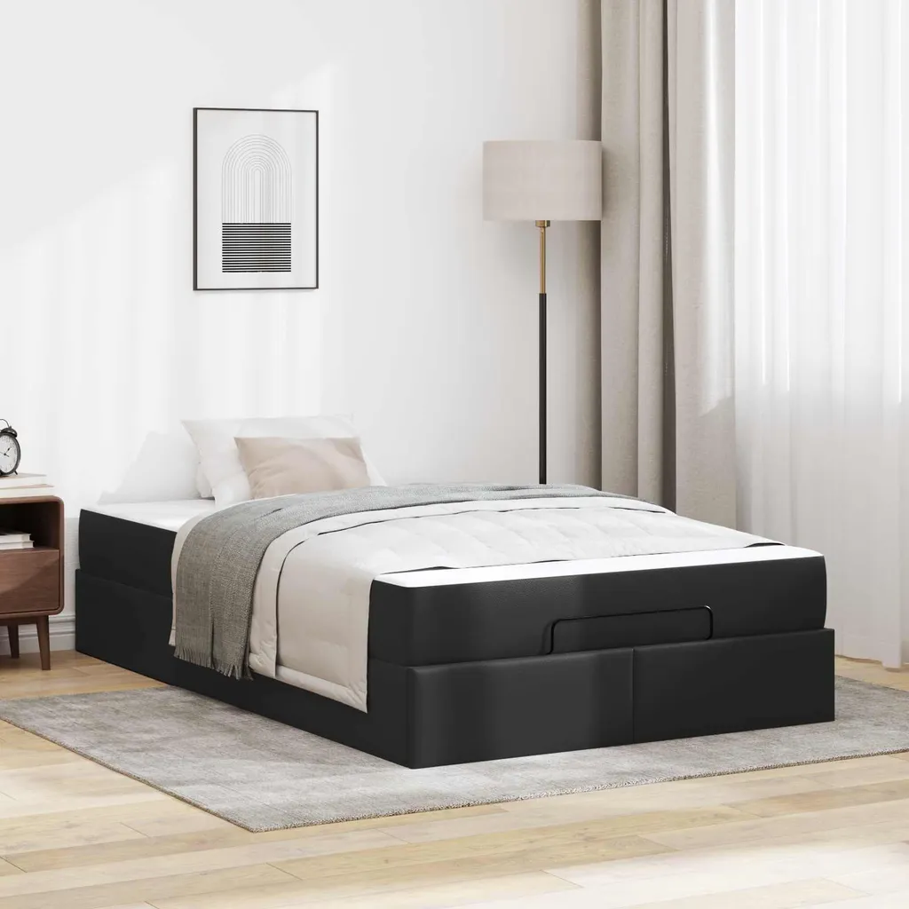 Lit double avec matelas inclus en PVC noir vidaXL ensemble 2 pièces